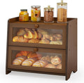 Vintage Double Layer Bread Box for Kitchen Countertop, Large Breadbox Bread Buddy with Acrylic Door, Wooden Farmhouse Bread Holder (Brown)