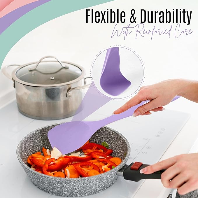NEXTOP Silicone Spatula Set of 4 – Multipurpose Seamless Silicone Spoon Spatula for Mixing and Cooking – Heat Resistant Flexible Kitchen Utensils for Blending, Stirring, and Baking - Purple