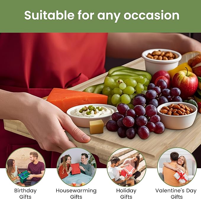 Premium Bamboo Wood Cutting Board Set - Kitchen Appliances for Home Cooks, Ideal Stocking Stuffers & Christmas Gifts, 3-Piece Knife-Friendly Boards with Juice Grooves