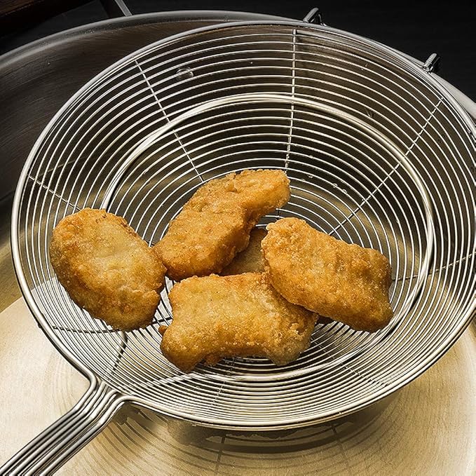 YFWOOD 7.9 Inch Spider Strainer Skimmer, Reinforced Double Coil Wire Skimmer with Large Handle Solid Stainless Steel Strainer Ladle for Cooking and Frying (1 - Piece)