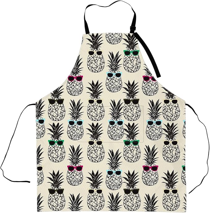 Cool Pineapple Apron,Adjustable Waterproof Oxford Fabric Kitchen Apron with 2 Pockets for Men and Women, Cooking, Baking, BBQ, Coffee Shop, Housewarming Gifts, 28x33 Inches
