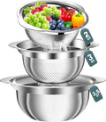 Colander for Kitchen - Stainless Steel Strainer - 3Pcs Strainers and Colanders with Handle, Kitchen Gadget, Food Strainer Basket for Pasta Noodles Spaghetti Vegetables Fruit, 2QT + 3QT + 3.5QT Bowl