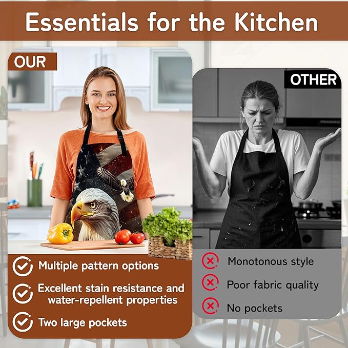 Cooking Apron for Women and Men,Adjustable Chef Bib Apron with 2 Pockets, Water and Oil Resistant for Kitchen Use