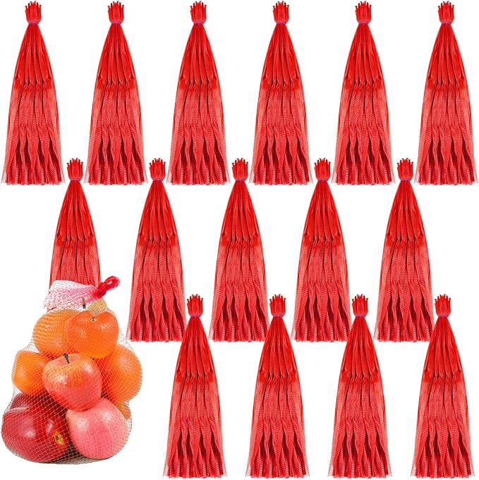 Windyun 1500 Pcs 20 Inch Mesh Produce Bags Reusable Nylon Netting Bulk, Fits Storage Egg Vegetable Seafood Fruits Grocery Bags (Red)