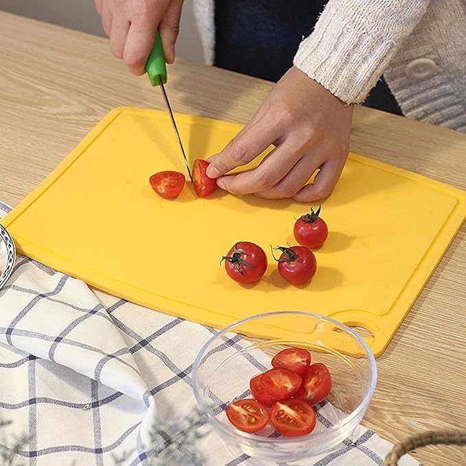 Liflicon Extra Large Thick Silicone Cutting Boards for Kitchen 14.6'' x 10.43'' Flexible Cutting Chopping Boards/Mats Non-slip Deep Drip Juice Groove, Dishwasher Safe-Yellow