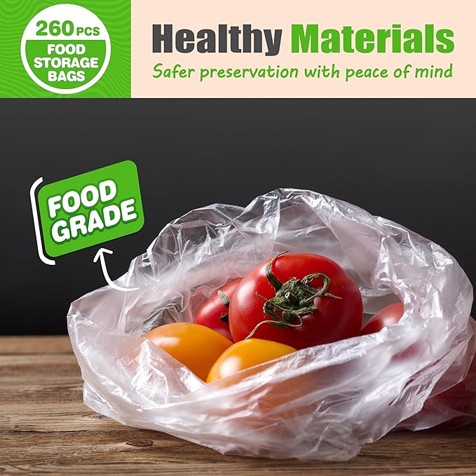Teivio 260 Count 14" x 18" Plastic Produce Bags on A Roll, Clear Kitchen Disposable Plastic Storage Bags for Bread Fruit Vegetable