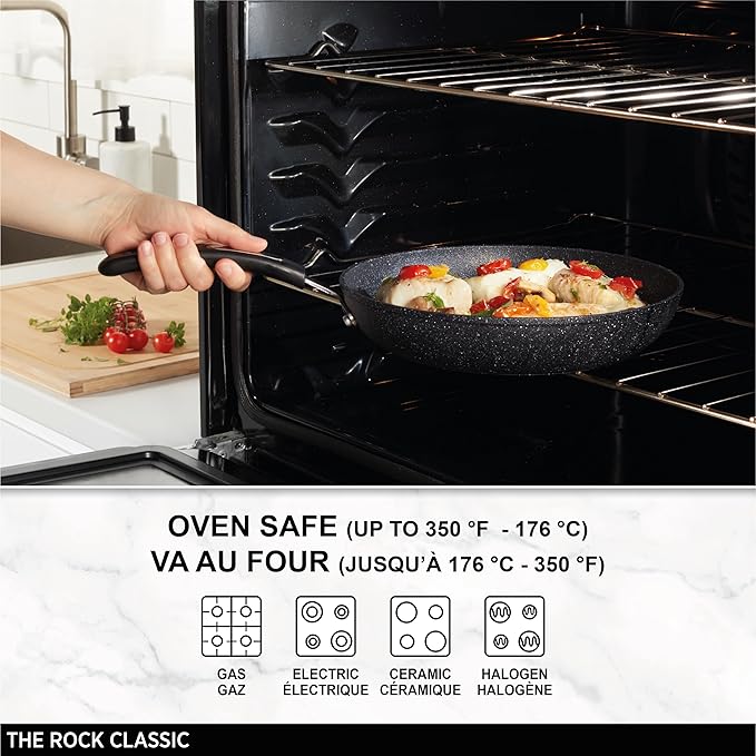Starfrit The Rock Classic 12.5" (32cm) Non-Stick Deep Fry Pan with Helper Handle - Durable Forged Aluminum - Oven Safe - PFOA Free - Easy to Clean