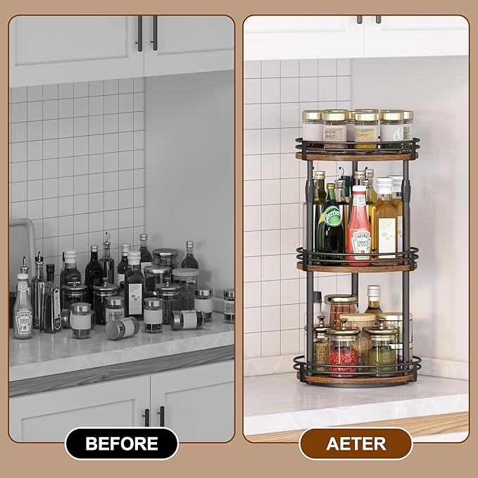 Lazy-Susan-Organizer-Spice-Rack, 3-Tier Adjustable Rotating Spice Organizer For Kitchen-Cabinet-Countertop-Pantry, Turntable Seasoning Holder Storage Shelf
