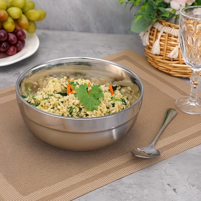cobee 10 Pack 34 oz Stainless Steel Bowls, Double Stainless Steel Cereal Bowls Double Walled Insulated Soup Metal Serving Dishes for Serving Ice Cream Soup Rice Snack Cereal