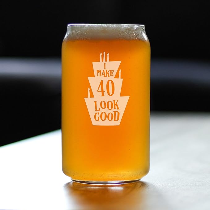 Make 40 Look Good - Funny 16 oz Beer Can Pint Glass - 40th Birthday Gifts for Men or Women Turning 40 - Bday Party Decor