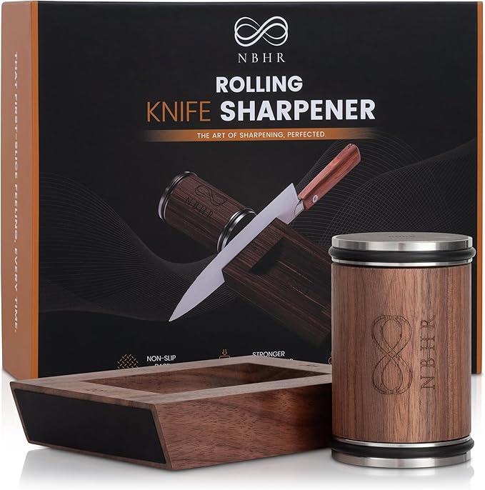 Rolling Knife Sharpener by NBHR – 15 & 20 Degrees Dual Angle magnetic knife sharpener kit for kitchen & chef knives, Perfect Kitchen Gift