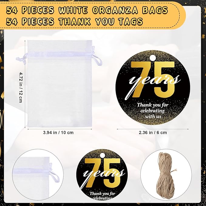 Dandat 54 Sets 75th Birthday Party Favors for Guests Birthday Beer Opener Keychain Cheers to 75 Bottle Opener Keychain with Thank You Cards and Gift Bags for Anniversary Wedding Party Favors