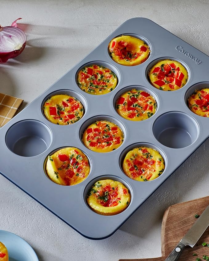 Caraway Non-Stick Ceramic 12-Cup Muffin Pan Duo - Naturally Slick Ceramic Coating - Non-Toxic, PTFE & PFOA Free - Perfect for Cupcakes, Muffins, and More - Cream