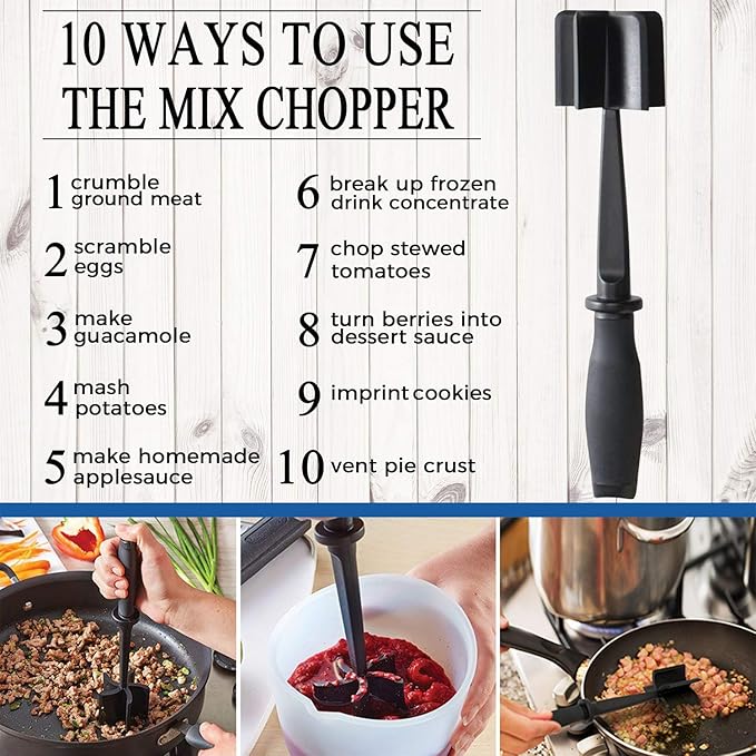 2 Pack Meat Chopper, 5 Curve Blades Ground Beef Masher, Heat Resistant Meat Masher Tool for Hamburger Meat, Ground Beef, Turkey and More, Nylon Hamburger Chopper Utensil Non-scratch Utensils