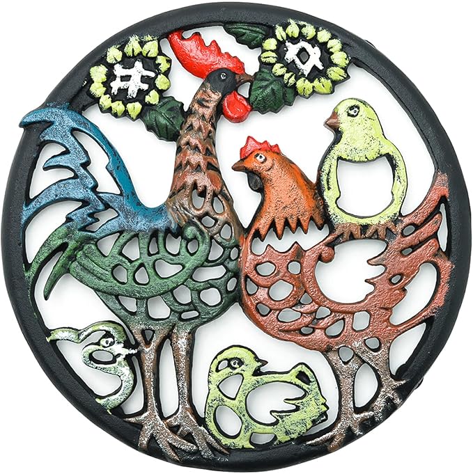 Sungmor Cast Iron Trivet for Wood Stove - Dia-8.1 Inch Rustproof Round Stands for Hot Pots/Dishes/Pans - Decorative Metal Table Trivet for Kitchen Cooking