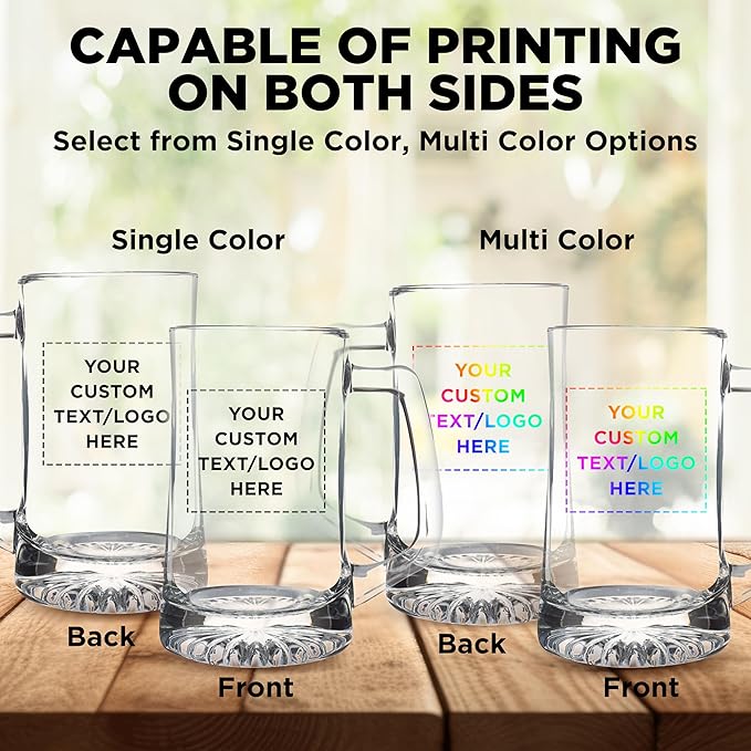 DISCOUNT PROMOS Custom ARC Glass Beer Mugs 25 oz. Set of 6, Personalized Bulk Pack - Great for Octoberfest, Pub, Restaurant - Clear