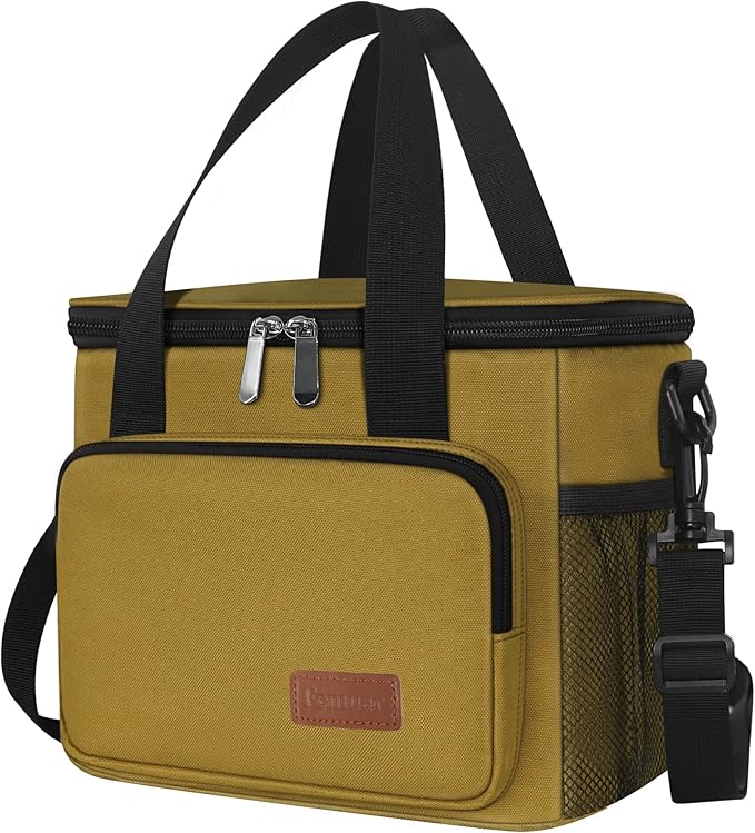 Femuar Lunch Bags for Women/Men, Insulated Lunch Bag for Work Office Picnic - Lunch Cooler Bag Leakproof Lunch Box with Adjustable Shoulder Strap - Khaki