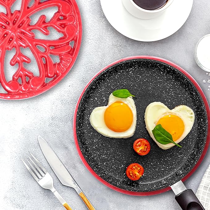 JOGREFUL Cast Iron Trivet Mats, Kitchen Pot Holders to Portect Table/Countertops, Heat Resistant Mats for Teapot/Hot Dishers/Plates, Vintage Mats with Weighted-Base, Mistletoe Pattern, Red