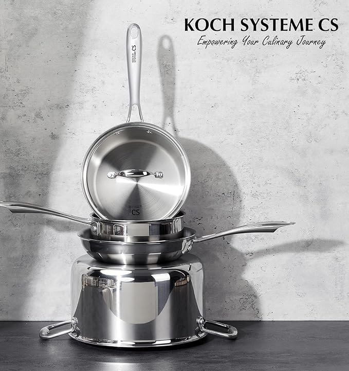 KOCH SYSTEME CS Tri-Ply Stainless Steel Cookware Set 10 Piece, Professional 18/10 Stianless Steel Pots and Pans Set, Oven & Induction Safe, Non-Toxic Kitchen Cookware Set for Family Cooking, 10pcs