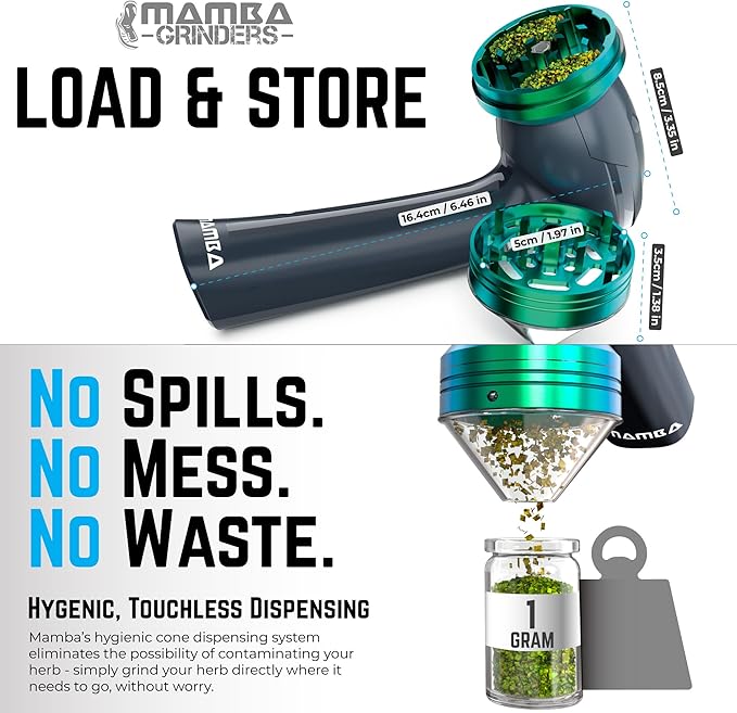 Mamba Electric Herb Grinder – USB Rechargeable Spice Grinder, 1g Portable Metal Grinder for Herbs, Quick & Easy-to-Use Spice Mill for Kitchen