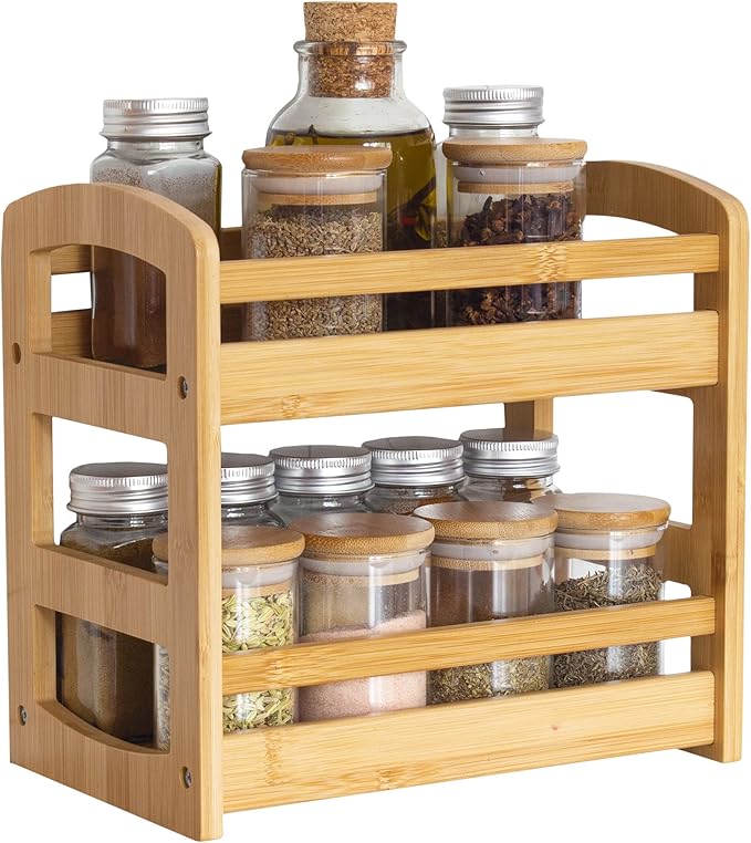 Totally Bamboo 2 Shelf Spice Caddy, Organizer Rack for Kitchen Countertop or Cupboard