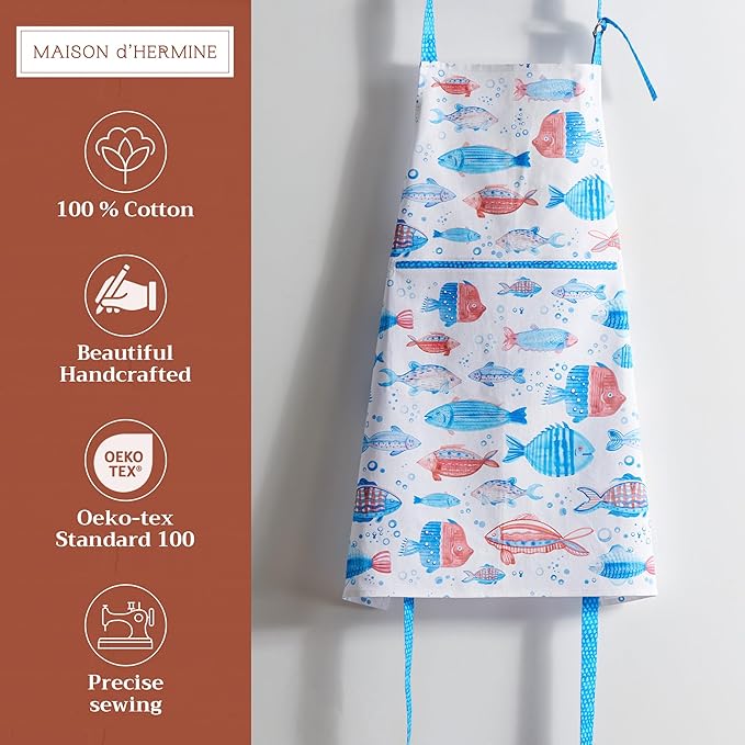 Maison d' Hermine 100% Cotton Apron for women with Pocket Kitchen Chef Apron for Men Cooking Gardening Server Waitress