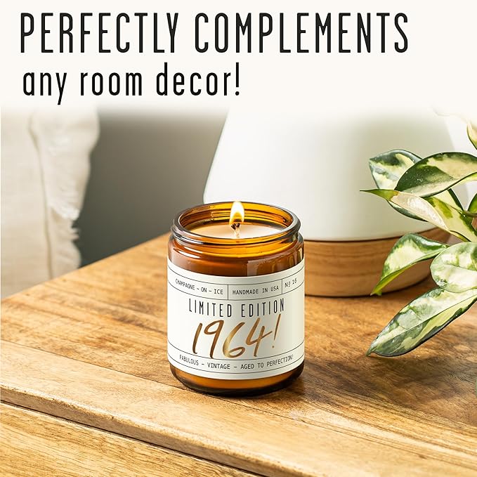 61st Birthday Gifts for Women - 'Limited Edition 1964' Soy Candle, w/Champagne on Ice I 61 Birthday Gifts for Women I 61st Gift for Her Ideas I 9oz Reusable Jar, 50Hr Burn, Made in USA