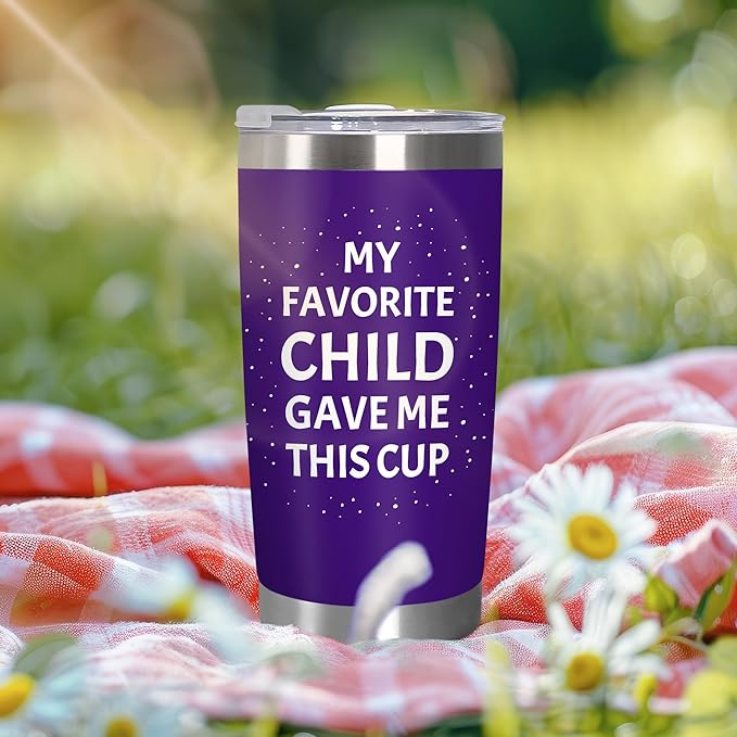 TEEZWONDER Christmas Birthday Gifts for Mom from Daughter Son - Favorite Child 20 oz Stainless Steel Insulated Coffee Tumbler with Lid - Mothers Mama Birthday Gifts, Funny Tumbler for Women