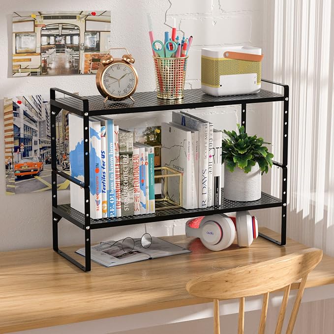 Cabinet Organizer Shelves,Expandable Spice Racks,Stackable Countertop Organizer,Adjustable Shelves for Under Sink,Storage Racks for Kitchen Bathroom Home Office,Black,3 Packs