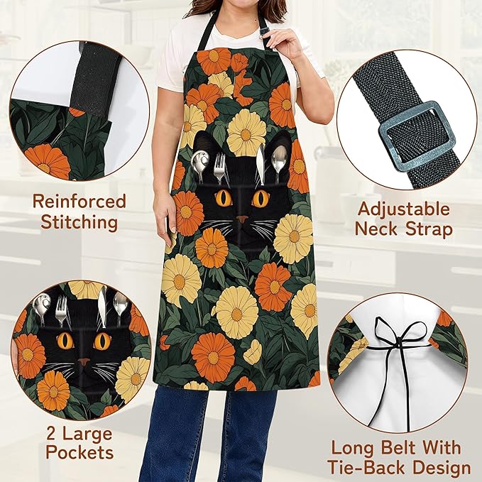 Cooking Aprons for Men and Women,Adjustable Bib Chef Apron with 2 Pockets, Soft and Durability Kitchen Apron