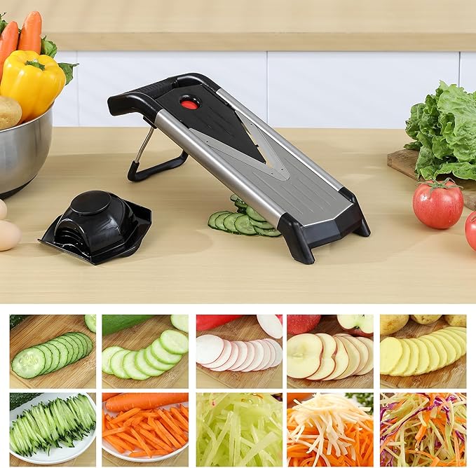 Supernal 5-in-1 Adjustable Mandoline Slicer for Kitchen,Stainless Steel Vegetable Cutter with Cut-Resistant Gloves,Safe & Durable Mandolin Slicer for Potato,Tomato,Carrot,Onion,and More