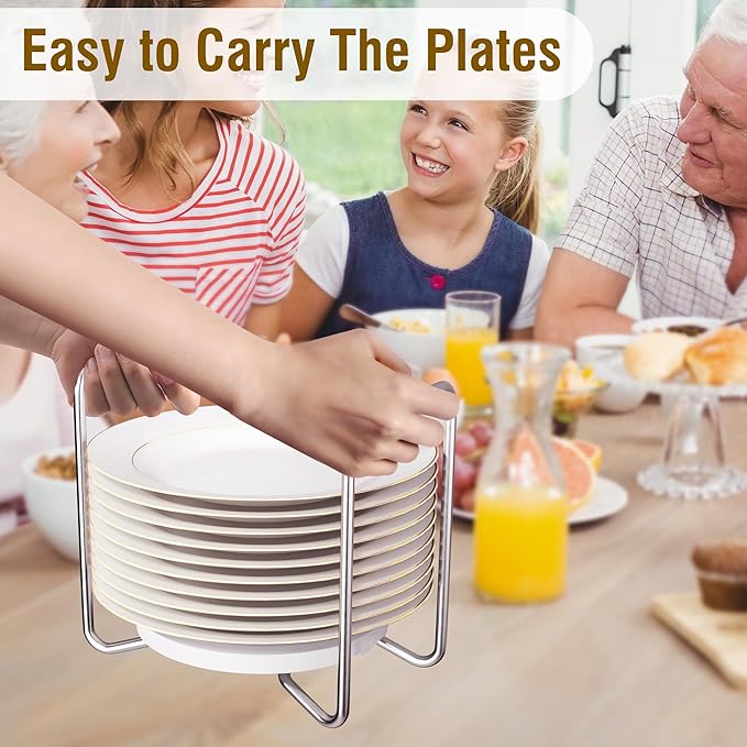 Plate Holder for Kitchen Drawer - Bamboo Dish Racks for Kitchen Counter, Stainless Steel Plate and Bowl Organizer for Cabinet, RV, Countertop (White-2S)