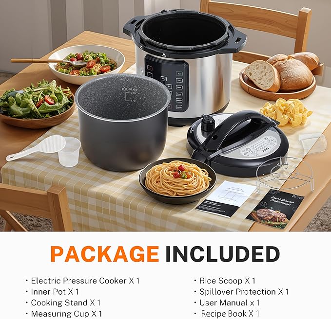 Simple Deluxe 8QT 16-in-1 Multi Electric Pressure Cooker, Non-Stick Stainless Steel Multi-Cooker for Yogurt Maker, Slow Cook, Sauté, Cake, & Warmer, 8 Quarts