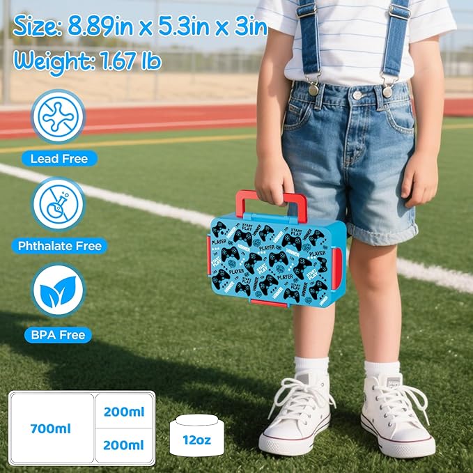 Kids Bento Lunch Box – 12 oz Stainless‑Steel Soup Thermo & 3‑Compartment Leak‑Proof Food Container with Built‑In Ice Pack, Insulated Food Jar for Boys & Girls, School & Travel