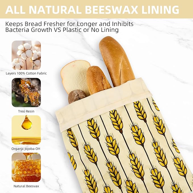 Beeswax Bread Bag 2 Pack Reusable Sourdough Bread Bag for Homemade Bread,Bakery Bag,Fresh Keeping Food Refrigerator Storage Bag