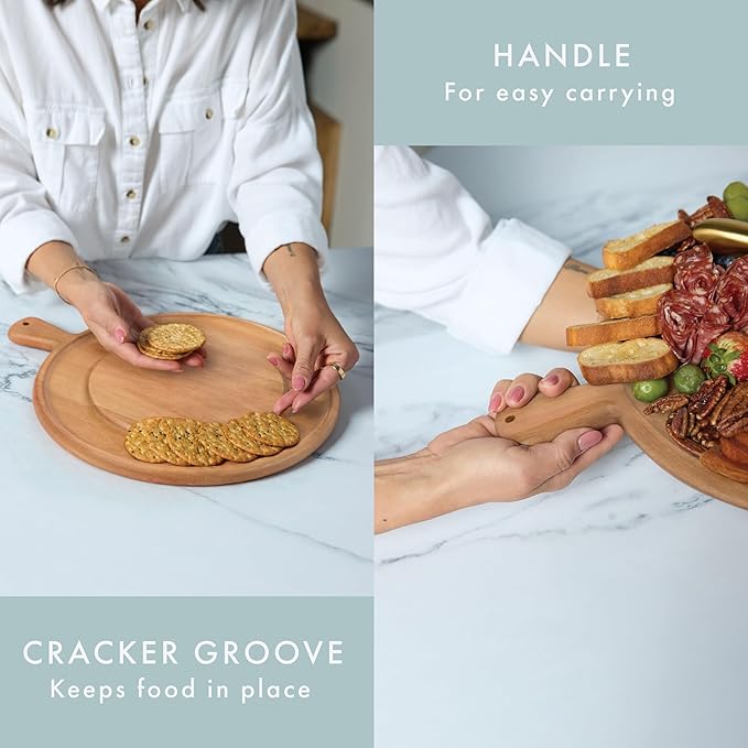 Charcuterie Board Set - Round Solid Wood Cheese Board for Serving with Accessories - House Warming Gifts for New Home, Bridal Shower & Wedding Gift, Birthday Gifts for Women