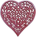 Rustic Red Whitewashed Cast Iron Heart Shaped Trivet 7" - Decorative Trivet -