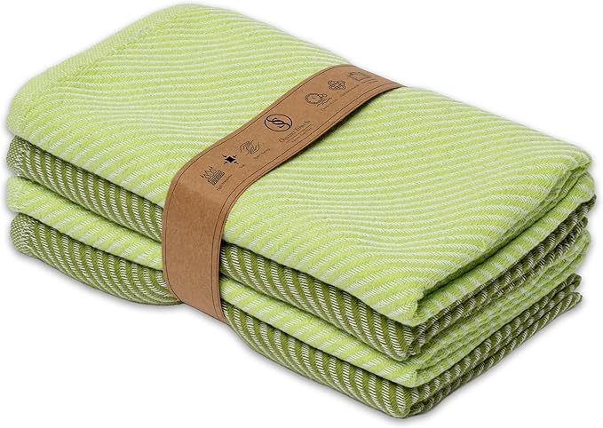 Kitchen Hand Towels - 4 Pack, (20" x 30") - Extra Soft & Striped - Versatile as, Flour Sack Towels, Kitchen Tea Towel, Dish Drying Towels, Soft Dish Cloths, Sage and Bright Green