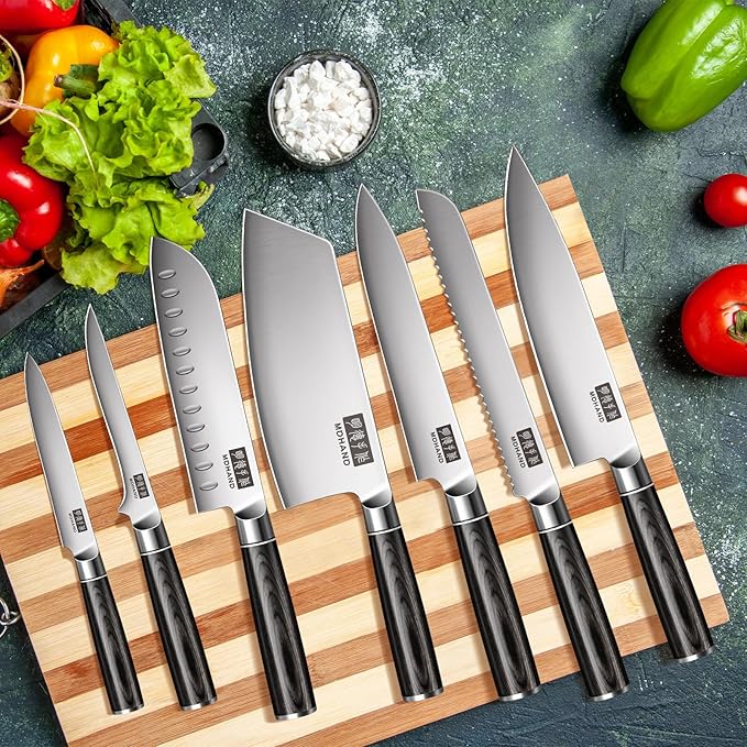 MDHAND Knife Set, 7PCS Professional Japanese Kitchen Knife Set, High Carbon Stainless Steel Chef Knife Sets - Pakkawood Handle for Professional Chef, Camping, Cooking, Dishwasher Safe, Elegant Box