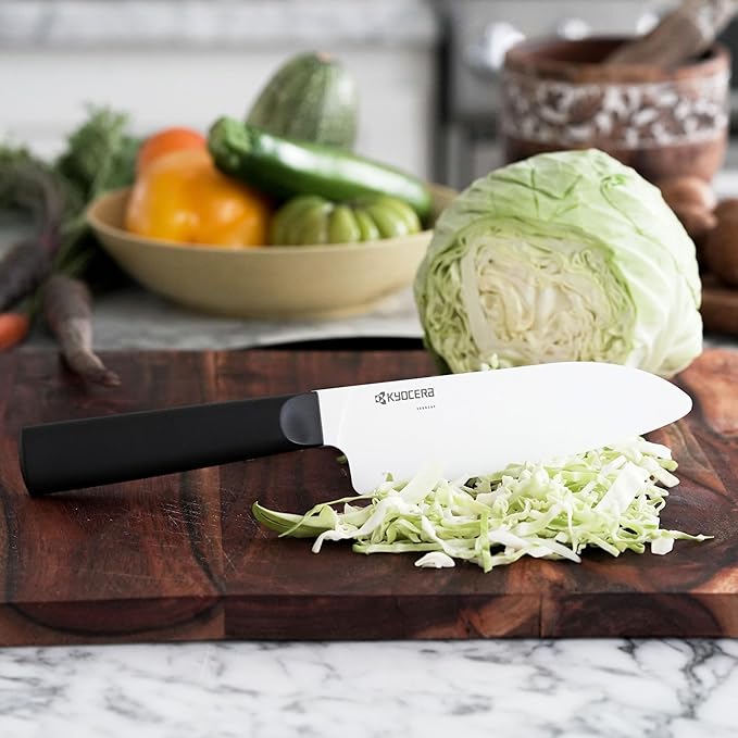 Kyocera INNOVATIONwhite 5.5" Ceramic Santoku Knife - White Z212 Blade with Non-Slip Black Handle