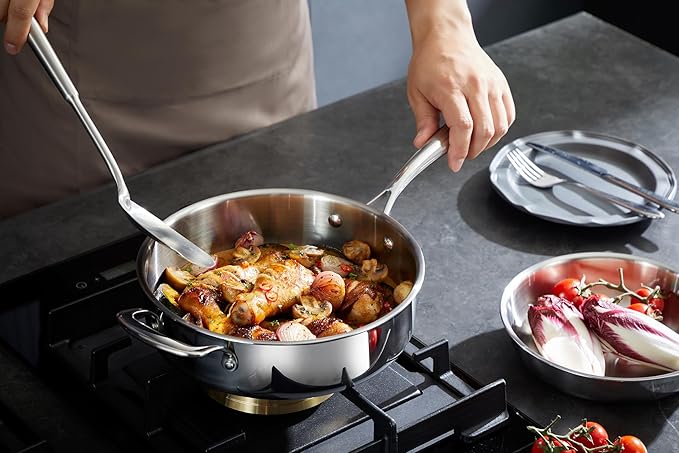 10 Pcs Stainless Steel Cookware Set, 8/9.5 Inch Frying Pan, 1.5/3 QT Saucepan, 3 QT Saute Pan and 8 QT Stock Pot, Suitable for All Cooking Hobs