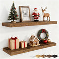 Fun Memories Floating Shelves for Wall, 32 Inch Rustic Wood Wall Mounted Shelves for Bathroom, Bedroom, Kitchen, Living Room, Deep Floating Shelves for Storage & Home Decor (Brown,Set of 2)
