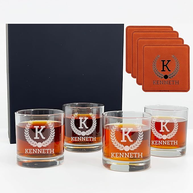 Froolu Customized Whiskey Gifts for Men - Personalized Scotch Glass Gift Set with Box - Engraved Wisky Rocks Glasses for Boyfriend, Husband, Dad - Valentine's, Birthday, Anniversary, Christmas.