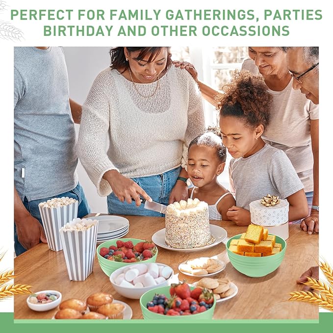 Geosar 18 Pcs Unbreakable Cereal Bowls 24 Oz Microwave and Dishwasher Safe Wheat Straw Fiber Lightweight Bowl for Soup Kitchen Serving Salad Dishes Oatmeal(Green)