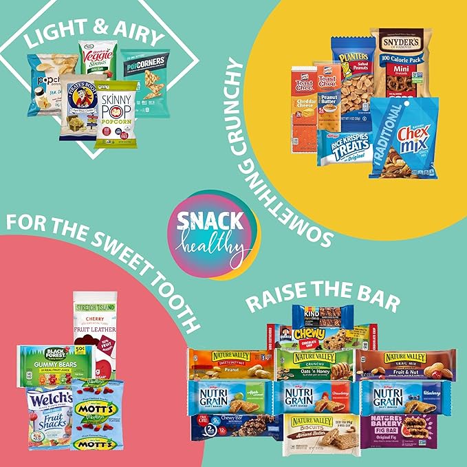 Gift A Snack - Holiday Christmas Stocking Stuffers, Healthy Snack Box Care Package + Greeting Card (60 Count) Xmas Birthday Treats Gift Basket, Nutritious Granola Breakfast Bars
