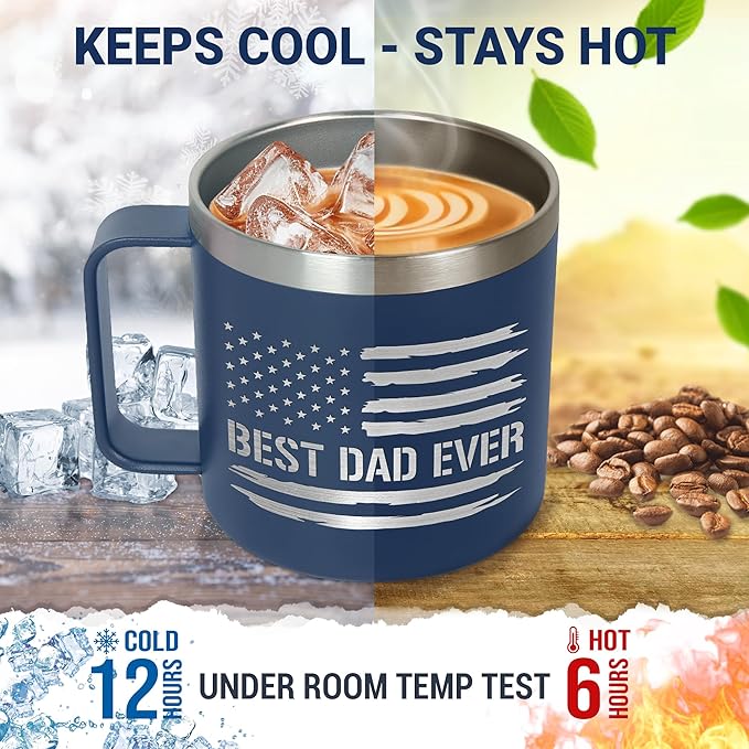 Christmas Birthday Gifts for Dad from Daughter Son Kids - 14 oz Stainless Steel Insulated Coffee Mug with Lid - Dad Birthday Gifts, Husband Birthday Gift for Wife, Men Birthday Gift Ideas