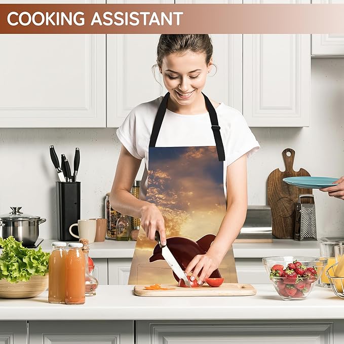 Cooking Aprons for Men and Women,Adjustable Bib Chef Apron with 2 Pockets, Soft and Durability Kitchen Apron