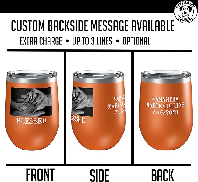 Personalized 12oz (17 Colors) Mother's Day Photo Printed Insulated Stainless Steel Powder Coated Stemless Wine Tumbler with Lid, Customized Gift Idea for Her, Custom Coach Gifts Team Mom Dad (Orange)