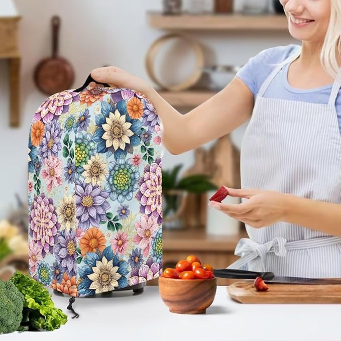 Colorful Flowers Blender Covers for Kitchen Food Processor Cover Dust Washable Foldable Coffee Appliance Cover Universal Design with Top Handle