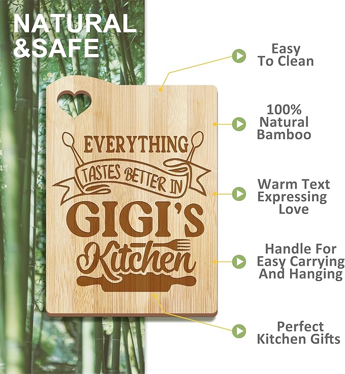 Gigi Gifts from Grandma, Christmas Kitchen Gifts for Gigi from Grandkids, Birthday Gift Wooden Cutting Board with Cooking Utensils Set with Apron Set, Great Gigi Mothers Day Gift